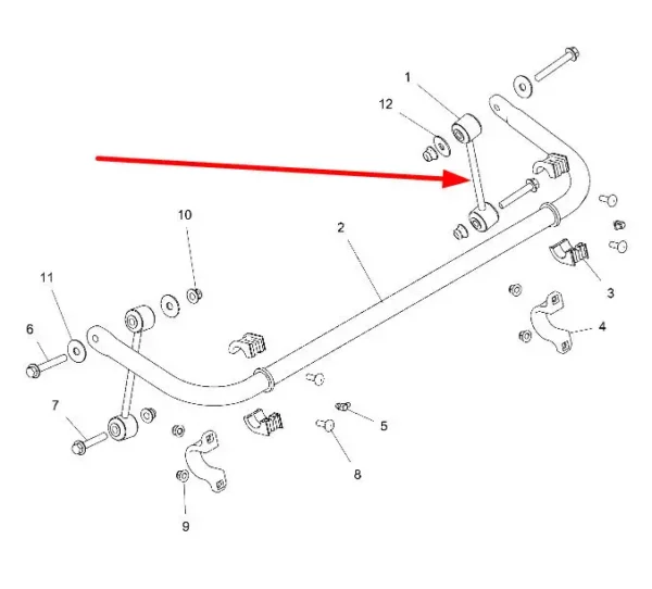 Oryginalny drążek stabilizatora tylnego, stosowany w quadach RZR XP marki Polaris schemat.