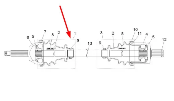Oryginalna osłona przegubu zewnętrznego przedniej osi, stosowana w quadach RZR, Ranger, LSV marki Polaris schemat.