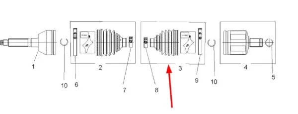 Oryginał oslona gumowa przegubu wewnętrzna tył, stosowana w quadach  marki Polaris schemat.