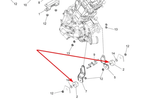 Oryginalna, dolna poduszka zawieszenia silnika o numerze katalogowym 3023593, stosowana w quadach marki Polaris schemat