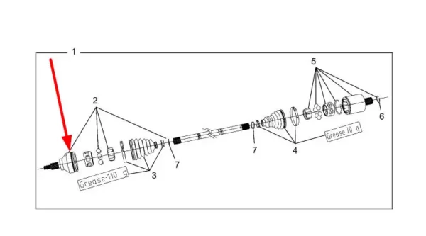 Oryginalny przegub zewnętrzny przedni, stosowany w quadach marki Polaris schemat.