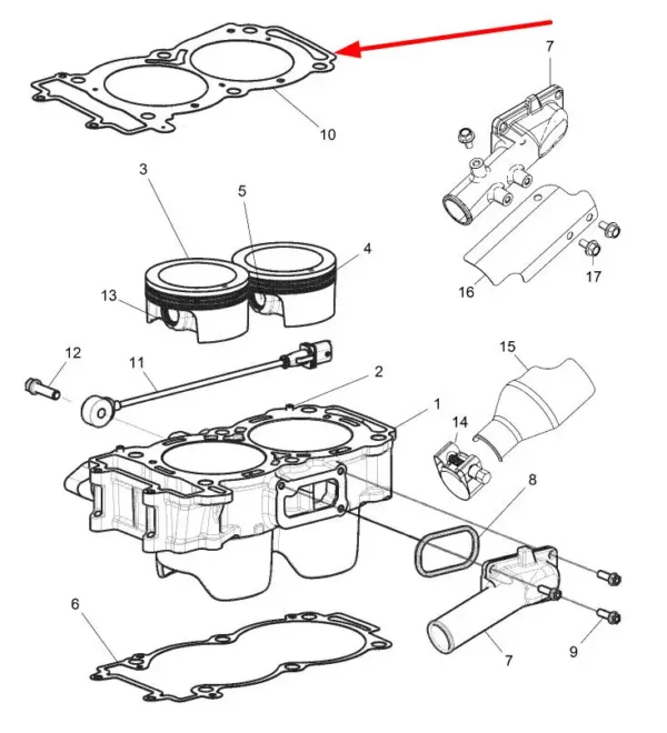 Oryginalna uszczelka cylindra, stosowana w quadach  RZR marki Polaris schemat.