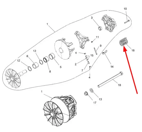 Oryginalna sprężyna sprzęgła, stosowana w quadach marki Polaris schemat.