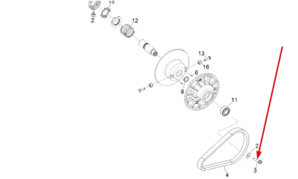 Oryginalna śruba mocowania przekładni bezstopniowej o wymiarach M10 x 1,25 x 60 mm i numerze katalogowym 7519210, stosowana w quadach marki Polaris schemat