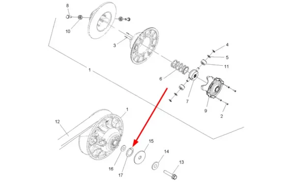 Oryginalna podkładka mocująca przekładnię bezstopniową o numerze katalogowym 7556553, stosowana w quadach marki Polaris schemat