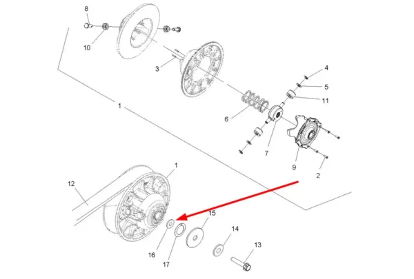 Oryginalna podkładka mocująca przekładnię bezstopniową o wymiarach 0.75 x .400 x .03 FL-Y i numerze katalogowym 7556580, stosowana w quadach marki Polaris schemat