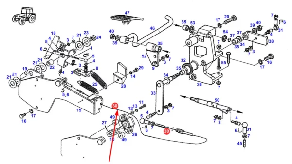 Linka gazu o długości L685 mm, numerze katalogowym G716201020110, stosowana w ciągnikach rolniczych marki Fendt schemat.