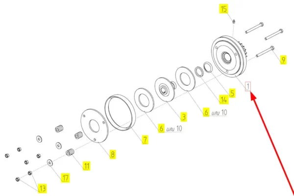 Oryginalne koło pasowe z kołem zębatym o numerze katalogowym 100534924, stosowane w kombajnach zbożowych marki Rostselmash schemat.