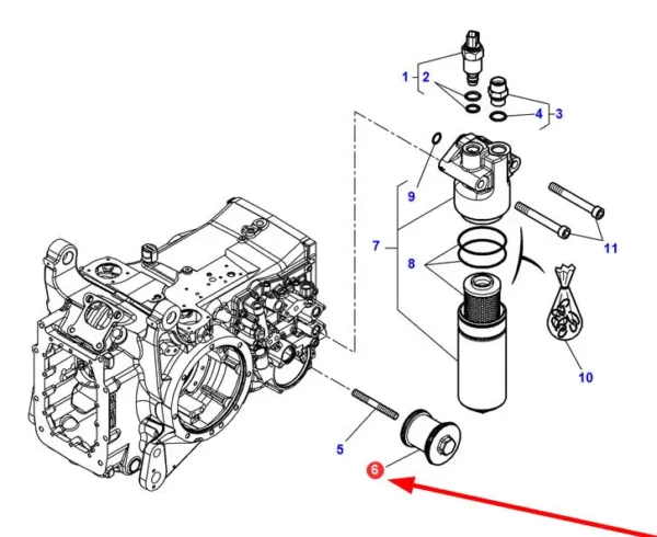 Wkład filtra oleju hydrauliki o numerze katalogowym HY90801, stosowany w maszynach rolniczych marek Massey Ferguson i Valtra. schemat