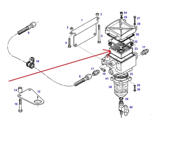Wstępny wkład filtrujący obudowy filtra paliwa o numerze katalogowym SK3938-HNBR, stosowany w ciągnikach rolniczych marki Fendt schemat.