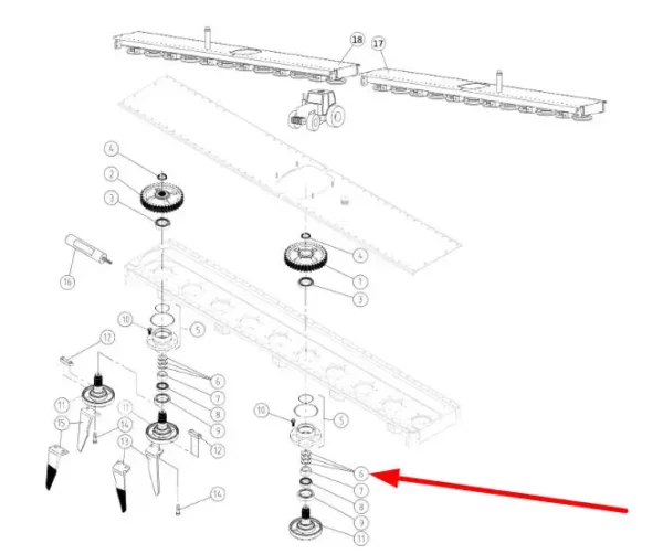 Oryginalna podkładka specjalna o numerze katalogowym 720522, stosowana w bronach uprawowych aktywnych marki Sulky. schemat