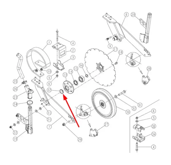 Oryginalny uszczelniacz o numerze katalogowym 734018, stosowany w agregatach uprawowych marki Sulky schemat.