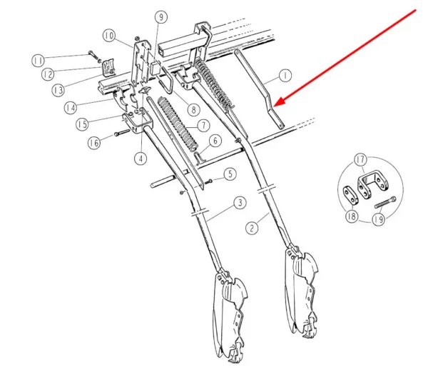 Oryginalny pręt mocowania sprężyny dociskowej redlicy wysiewającej o numerze katalogowym 905296, stosowany w siewnikach zbożowych marki Sulky schemat.