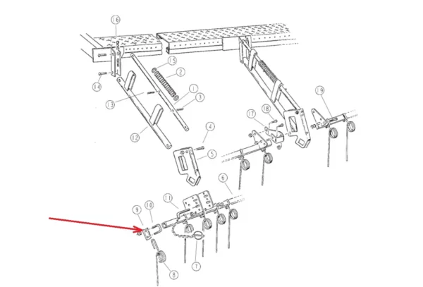Oryginalne zabezpieczenie sprężyny zagarniającej o numerze katalogowym SL906005, stosowane w siewnikach zbożowych marki Sulky. schemat