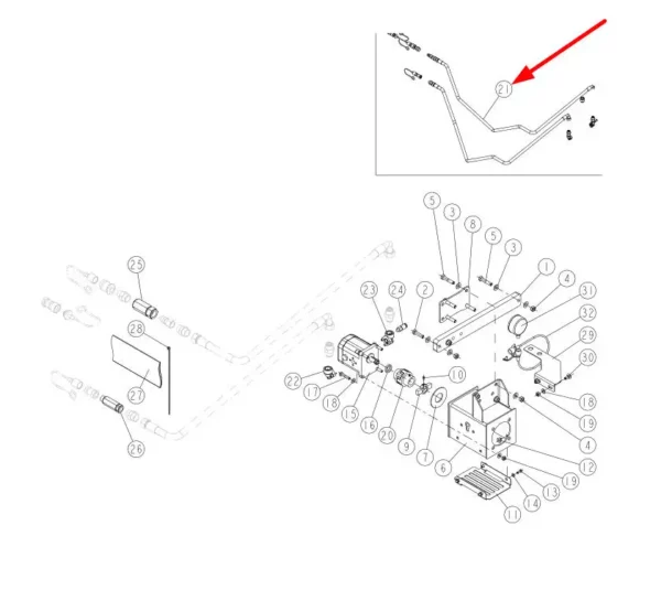 Oryginalny komplet przewodów hydraulicznych o numerze katalogowym 983114, stosowany w siewnikach oraz agregatach uprawowo siewnych marki Sulky schemat.