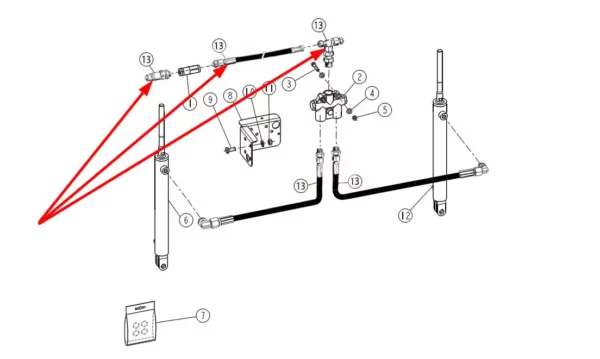 Przewody hydrauliki znaczników przejazdowych, stosowane w bronach aktywnych marki Sulky schemat