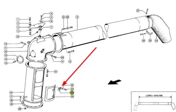 Oryginalne zamykanie otworu inspekcyjnego rury wyładowczej, stosowane w kombajnach zbożowych Lexion marki Claas schemat