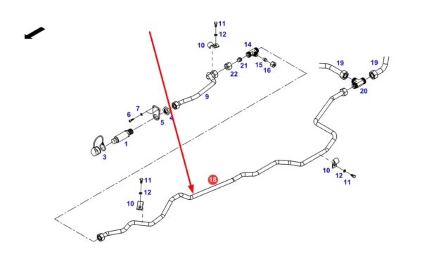 Oryginalny przewód hydrauliczny metalowy o numerze katalogowym H737960640030, stosowany w ciagnikach rolniczych marki Fendt. schemat