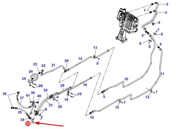 Oryginalny przewód hydrauliczny metalowy o numerze katalogowym H835920032030, stosowany w ciągnikach rolniczych marki Fendt schemat.