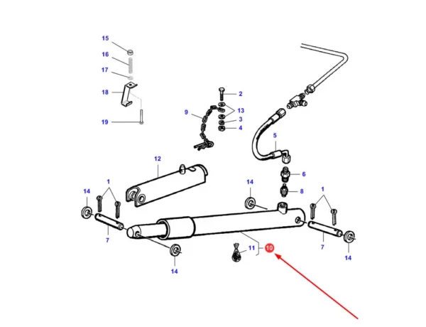 Oryginalny siłownik hydrauliczny hederu o numerze katalogowym LA322546100, stosowany w ciągnikach rolniczych marek Massey Ferguson, Fendt, Challenger i Laverda.-schemat