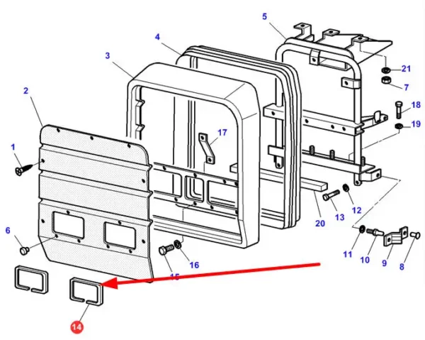 Oryginalna uszczelka lamp przednich o numerze katalogowym MF3389462M1, stosowana w ciagnikach rolniczych marki Massey Ferguson schemat.