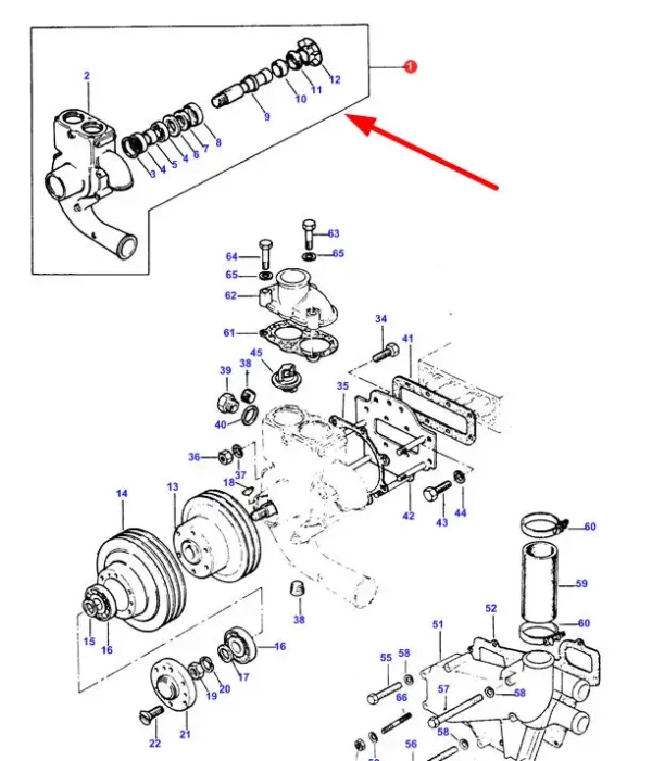 Pompa wody o numerze katalogowym 42126, stosowana w ciągnikach rolniczych marki Massey Ferguson.