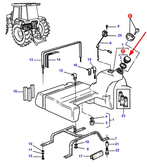 Korek zbiornika paliwa, stosowany w ciągnikach marki Challenger oraz Massey Ferguson schemat.