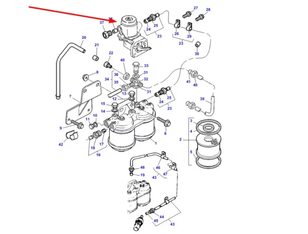 Pompka paliwa zasilająca o numerze katalogowym 58762, stosowana w ciągnikach rolniczych marki Massey Fergusn. schemat