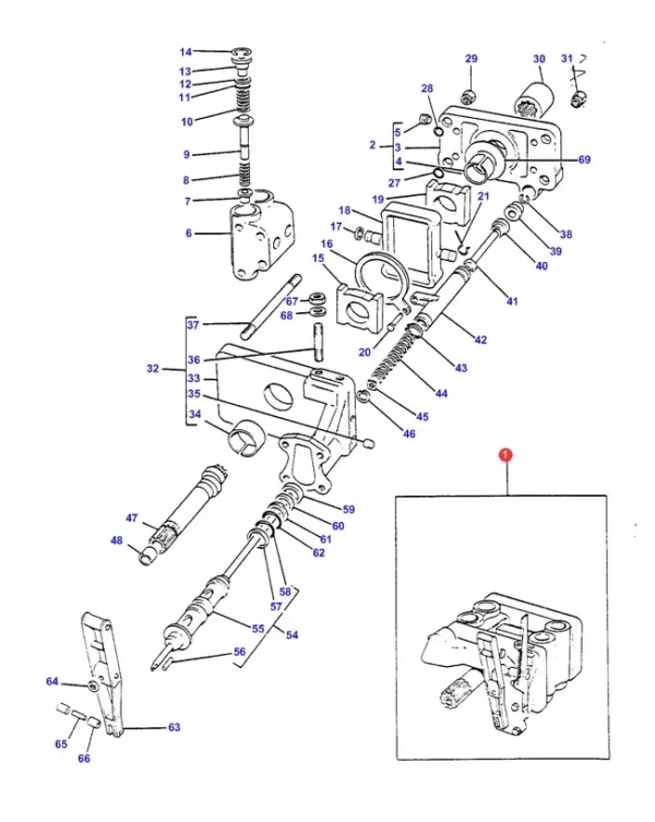 Pompa hydrauliczna o numerze katalogowym 60468, stosowana w ciągnikach rolniczych marki Massey Ferguson schemat.