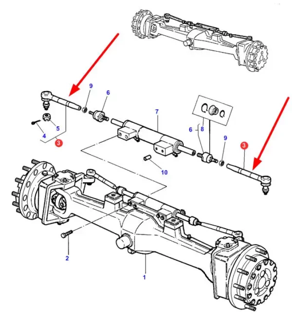 Końcówka drążka kierowniczego poprzecznego o długości 240 mm i numerze katalogowym 70601, stosowana w ciągnikach rolniczych marki Massey Ferguson, Challenger schemat.