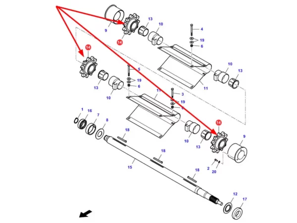 Koło zębate przenośnika zbożowego o 11 zębach marki Tagex i numerze katalogowym 323317050, stosowane w kombajnach zbożowych marek Massey Ferguson, Fendt i Challenger schemat