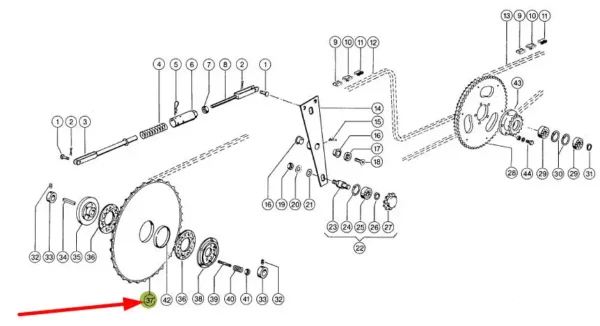 Koło zębate nagarniacza o numerze katalogowym 614992.1, stosowane w kombajnach zbożowych marki Claas. schemat