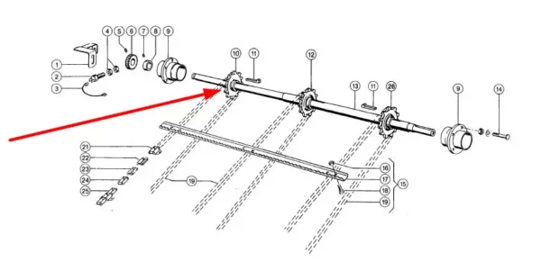 Koło zębate górnego wałka przenośnika pochyłego marki Tagex o numerze katalogowym 670489.1, stosowane w kombajnach zbożowych marki Claas schemat