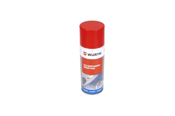 Klej natryskowy mocny Plus marki Wurth w opakowaniu o pojemności 400 ml i numerze katalogowym 0890100056