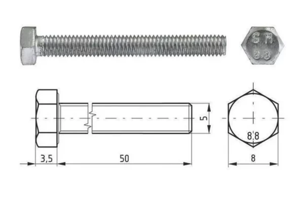 Towar Śruba cały gwint M5x50 kl.8.8