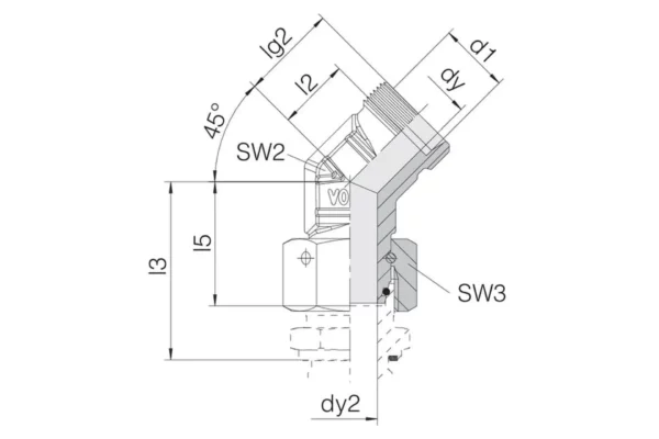 Voss Złącze kolankowe 45° z nakrętką M16x1.5 8S