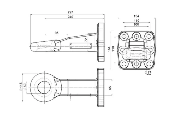 Zaczep oczkowy przykręcany na płytę, 190KN, O 50, 110 x 100, D50-C.B8.T45