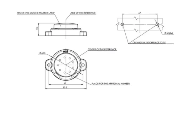 Waś Lampa obrysowa LED, cytryna, 12/24V biała, przykręcana Waś