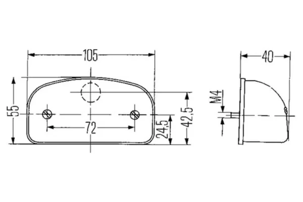 Hella Lampa oświetlenia tablicy rejestracyjnej 5W prostokątna 12V przezroczysta przykręcana 105x40x55 mm płaskie przyłącze Hella