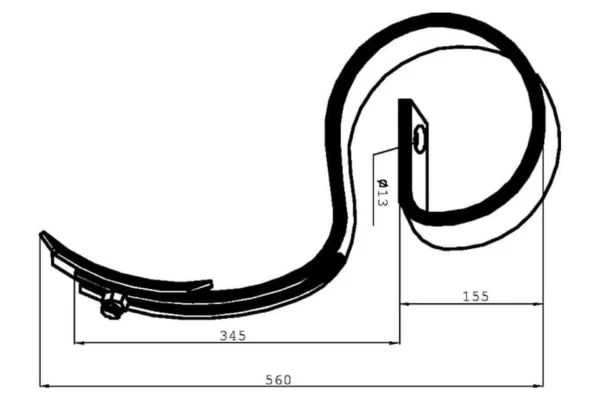 Non Original Ząb sprężynowy 45x10x560 mm z redliczką