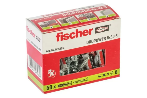 Fischer Kołek rozporowy Duopower 6x30 mm z wkrętem S 50 szt.
