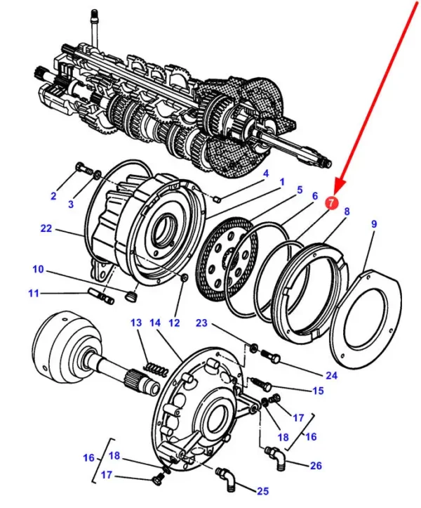 Pierścień oring tłoka pokrywy przekładni o wymiarach 239,27 x 3,53 mm i numerze katalogowym 3052594M2, stosowany w ciągnikach rolniczych marki Massey Ferguson schemat.