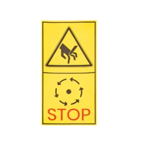 Naklejka ostrzegawcza STOP o wymiarach 17 x 9 cm.