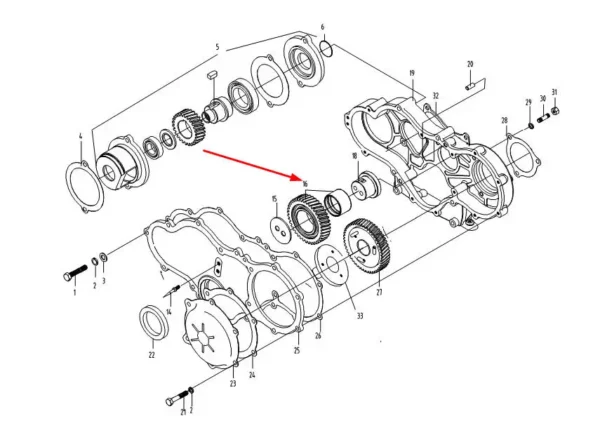 Oryginalne koło zębate rozrządu z tulejką o numerze katalogowym 4L22BT-01200, stosowane w ciągnikach rolniczych amrek Arbos i Lovol.-schemat