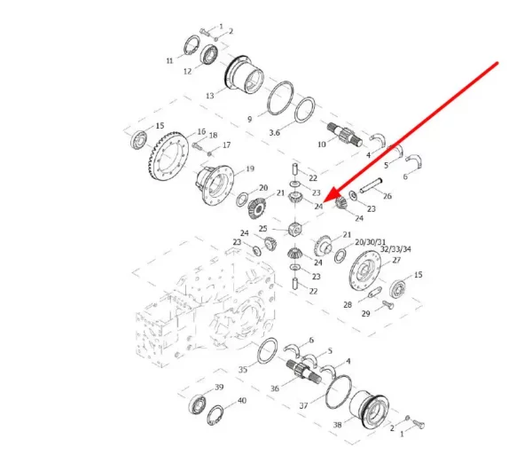 Oryginalne koło zębate mechanizmu różnicowego o numerze katalogowym FT250.37.200, stosowane w ciągnikach rolniczych marek Arbos oraz Lovol schemat.