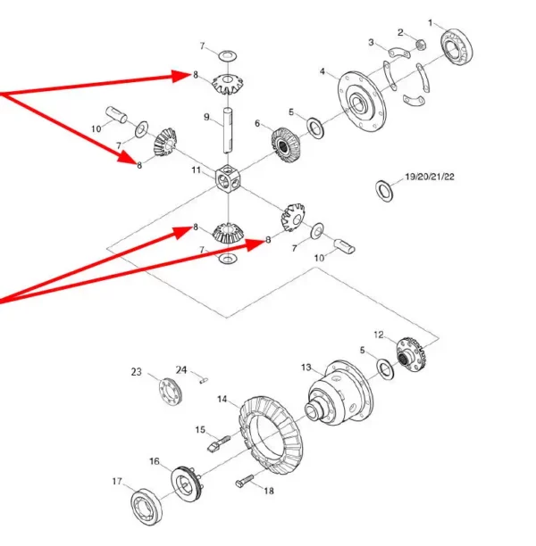 Oryginalna koło zębate mechanizmu planetarnego o numerze katalogowym FT300.38.145, stosowana w ciągnikach rolniczych marek Arbos oraz Lovol.-schemat