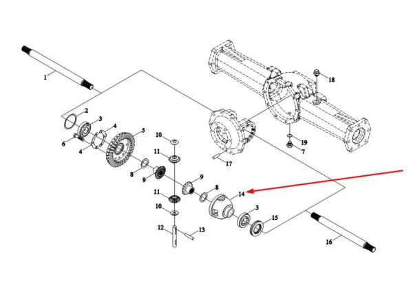 Oryginalna osłona mechanizmu różnicowego przedniej osi o numerze katalogowym TL02311010075, stosowana w ciągnikach rolniczych marek Arbos i Lovol schemat.