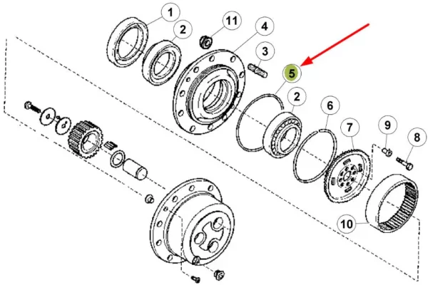 Oryginalny pierścień oring przedniej osi o wymiarach 274-253,59 x 3,53 i numerze katalogowym 6000103488, stosowany w ciągnikach marki Claas oraz Renault schemat
