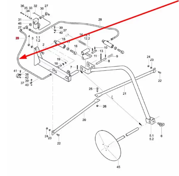 Oryginalny przewód hydrauliczny siłownika o wymiarach  DN 6 x 2250 mm i numerze katalogowym 9001.60.41, stosowany siewnikach zbożowych marki Rabe schemat.