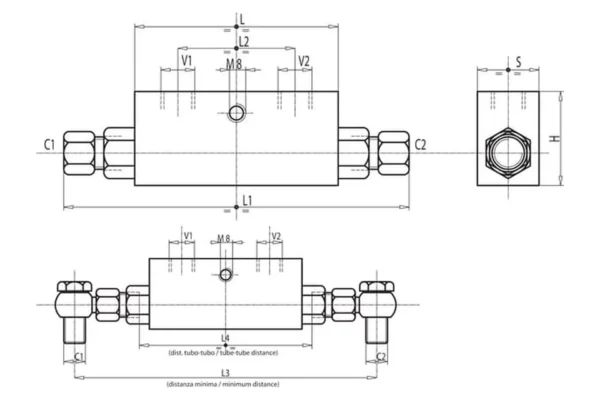 Oleodinamica Marches Zawór zwrotny sterowany bliźniaczy VBPDE-2, G1/2" - M22 x 1,5 15L